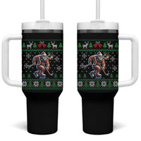 Ugly Christmas Bigfoot Playing Hockey Tumbler With Handle Funny Xmas Gift - Wonder Print Shop