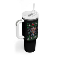 Ugly Christmas Bigfoot Playing Hockey Tumbler With Handle Funny Xmas Gift - Wonder Print Shop