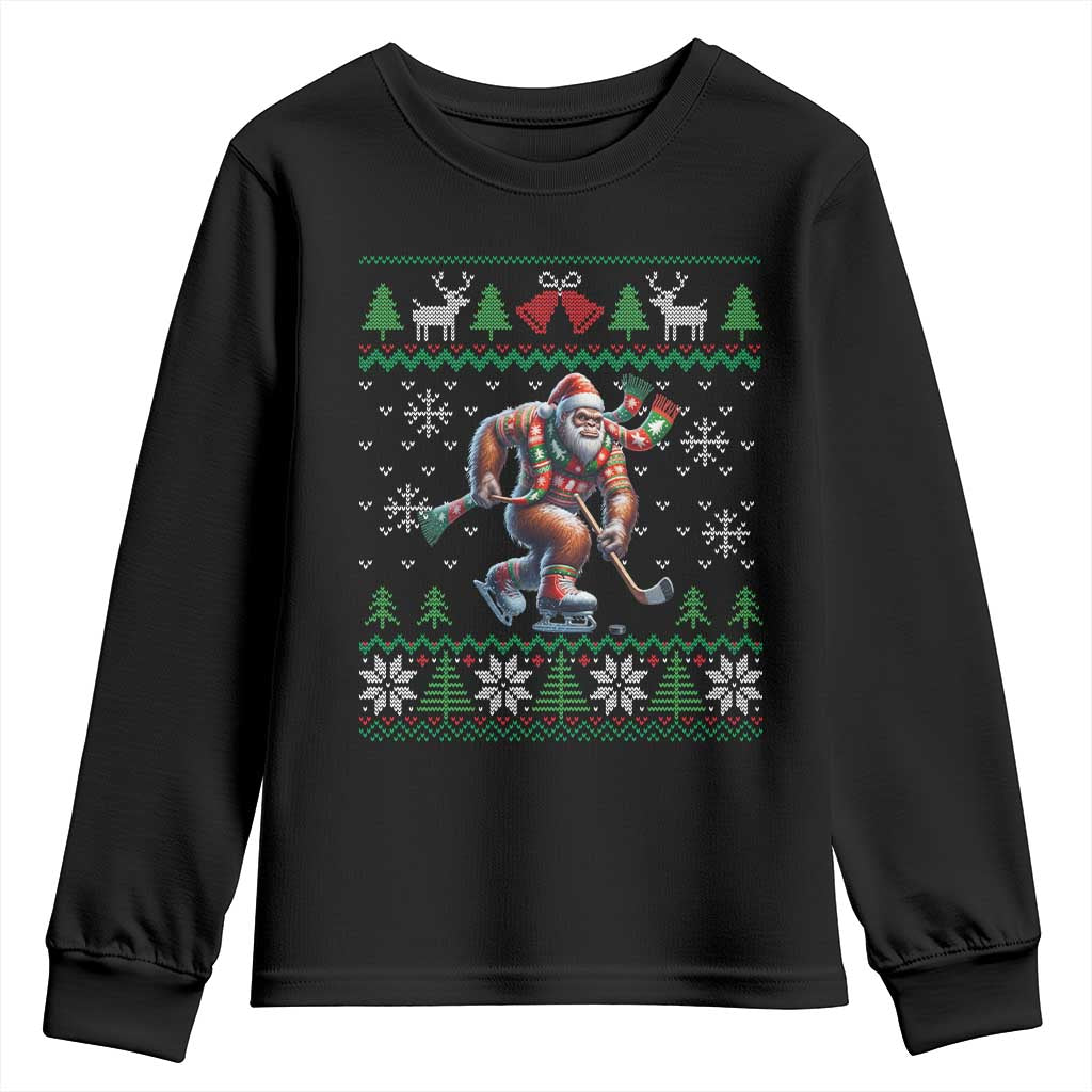 Ugly Christmas Bigfoot Playing Hockey Youth Sweatshirt Funny Xmas Gift - Wonder Print Shop