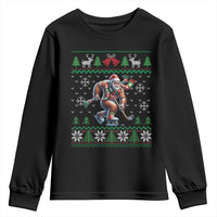 Ugly Christmas Bigfoot Playing Hockey Youth Sweatshirt Funny Xmas Gift - Wonder Print Shop
