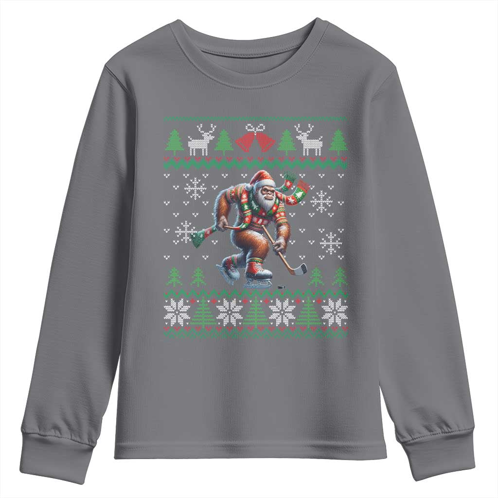 Ugly Christmas Bigfoot Playing Hockey Youth Sweatshirt Funny Xmas Gift - Wonder Print Shop