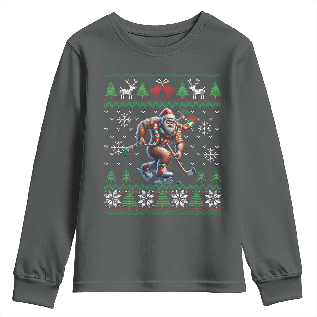 Ugly Christmas Bigfoot Playing Hockey Youth Sweatshirt Funny Xmas Gift - Wonder Print Shop