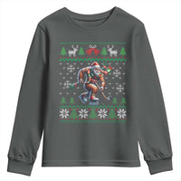 Ugly Christmas Bigfoot Playing Hockey Youth Sweatshirt Funny Xmas Gift - Wonder Print Shop