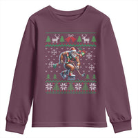 Ugly Christmas Bigfoot Playing Hockey Youth Sweatshirt Funny Xmas Gift - Wonder Print Shop