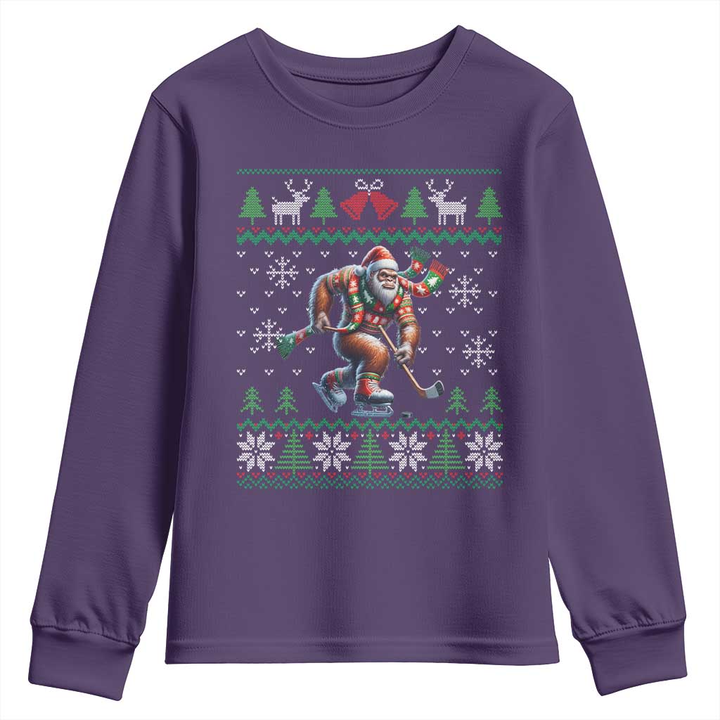 Ugly Christmas Bigfoot Playing Hockey Youth Sweatshirt Funny Xmas Gift - Wonder Print Shop