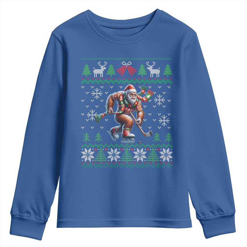 Ugly Christmas Bigfoot Playing Hockey Youth Sweatshirt Funny Xmas Gift - Wonder Print Shop