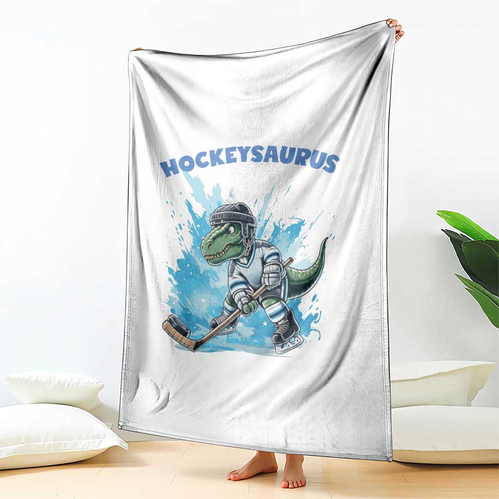 Hockeysaurus Throw Blanket Funny Dinosaur Playing Ice Hockey Gift - Wonder Print Shop