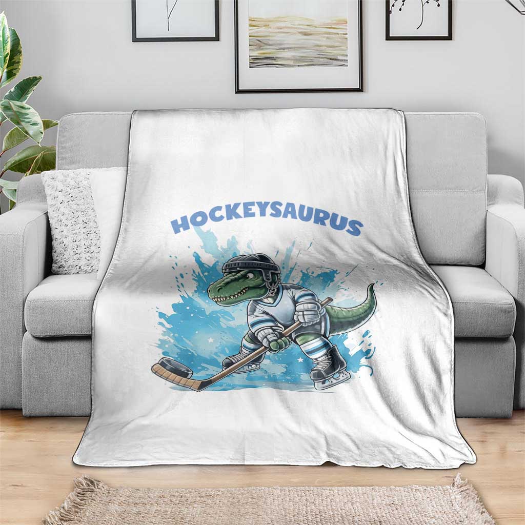 Hockeysaurus Throw Blanket Funny Dinosaur Playing Ice Hockey Gift - Wonder Print Shop