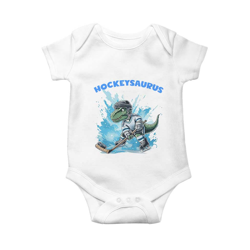 Hockeysaurus Baby Onesie Funny Dinosaur Playing Ice Hockey Gift - Wonder Print Shop