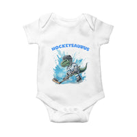 Hockeysaurus Baby Onesie Funny Dinosaur Playing Ice Hockey Gift - Wonder Print Shop