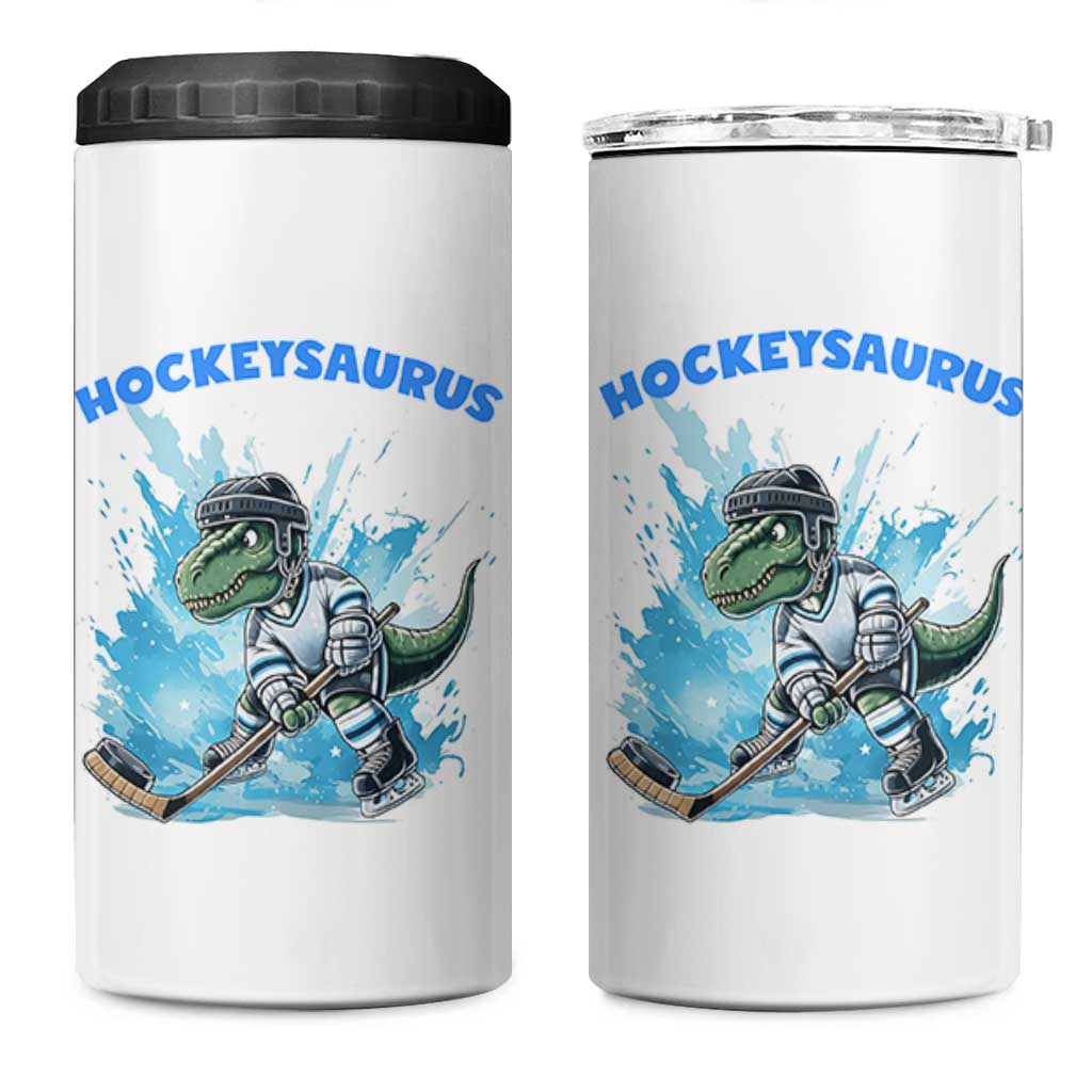 Hockeysaurus 4 in 1 Can Cooler Tumbler Funny Dinosaur Playing Ice Hockey Gift - Wonder Print Shop