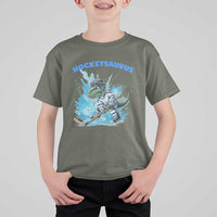 Hockeysaurus T Shirt For Kid Funny Dinosaur Playing Ice Hockey Gift - Wonder Print Shop