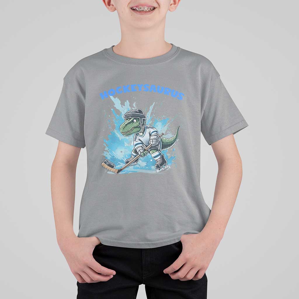 Hockeysaurus T Shirt For Kid Funny Dinosaur Playing Ice Hockey Gift - Wonder Print Shop