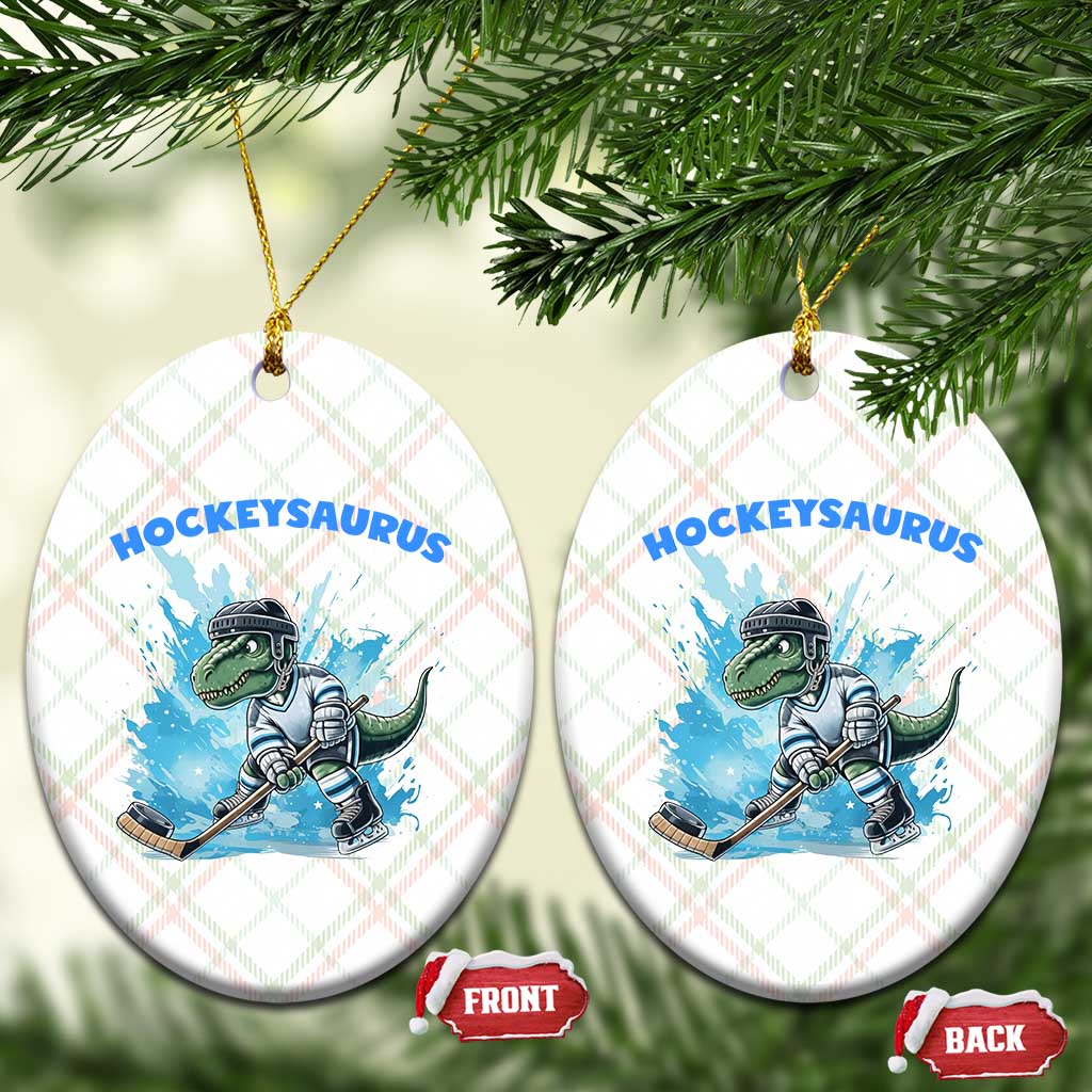 Hockeysaurus Ceramic Ornament Funny Dinosaur Playing Ice Hockey Gift - Wonder Print Shop