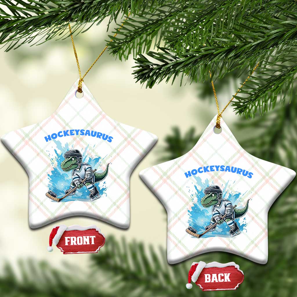 Hockeysaurus Ceramic Ornament Funny Dinosaur Playing Ice Hockey Gift - Wonder Print Shop