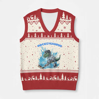 Hockeysaurus V-Neck Knit Sweater Vest Funny Dinosaur Playing Ice Hockey Gift - Wonder Print Shop