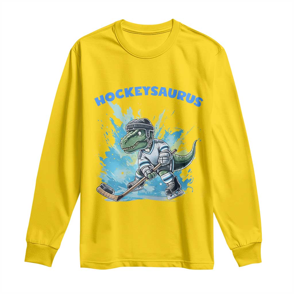 Hockeysaurus Long Sleeve Shirt Funny Dinosaur Playing Ice Hockey Gift - Wonder Print Shop