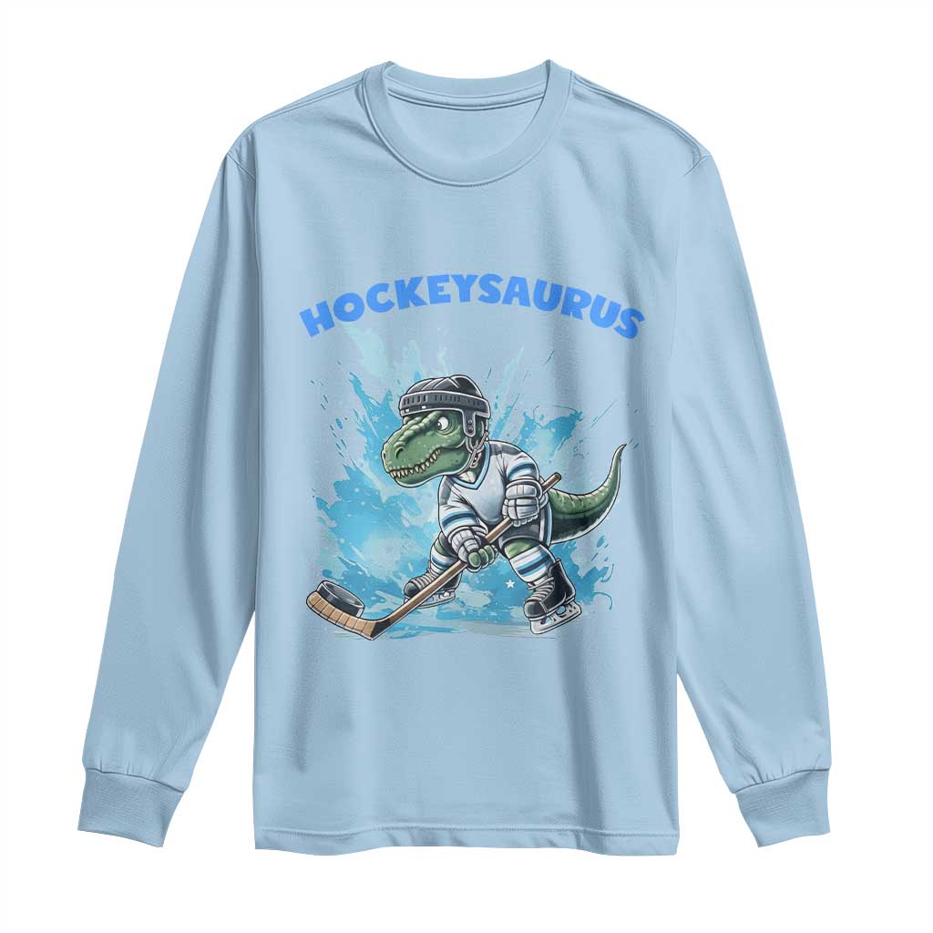 Hockeysaurus Long Sleeve Shirt Funny Dinosaur Playing Ice Hockey Gift - Wonder Print Shop