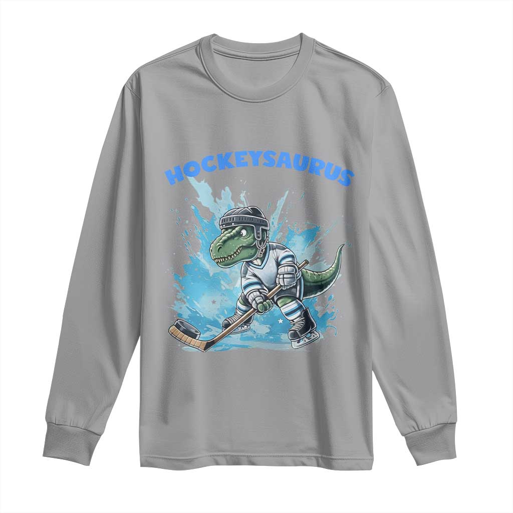 Hockeysaurus Long Sleeve Shirt Funny Dinosaur Playing Ice Hockey Gift - Wonder Print Shop