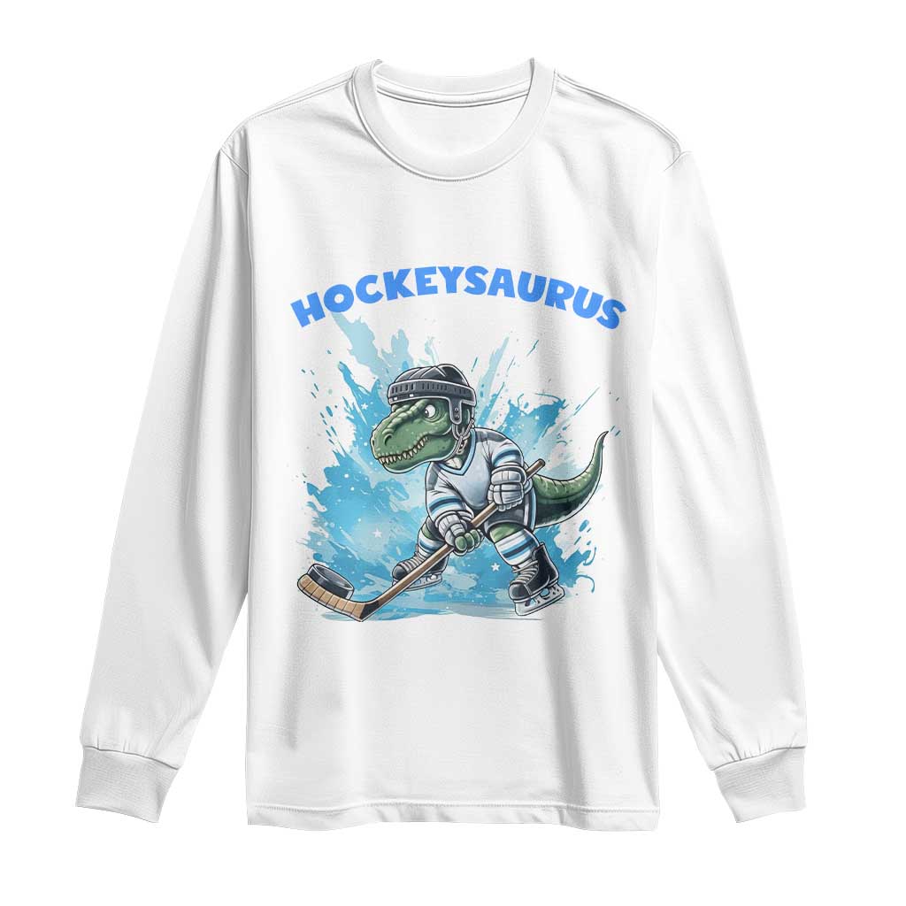 Hockeysaurus Long Sleeve Shirt Funny Dinosaur Playing Ice Hockey Gift - Wonder Print Shop