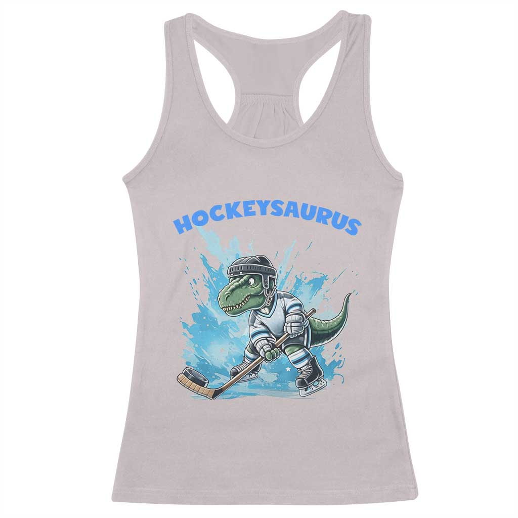 Hockeysaurus Racerback Tank Top Funny Dinosaur Playing Ice Hockey Gift - Wonder Print Shop