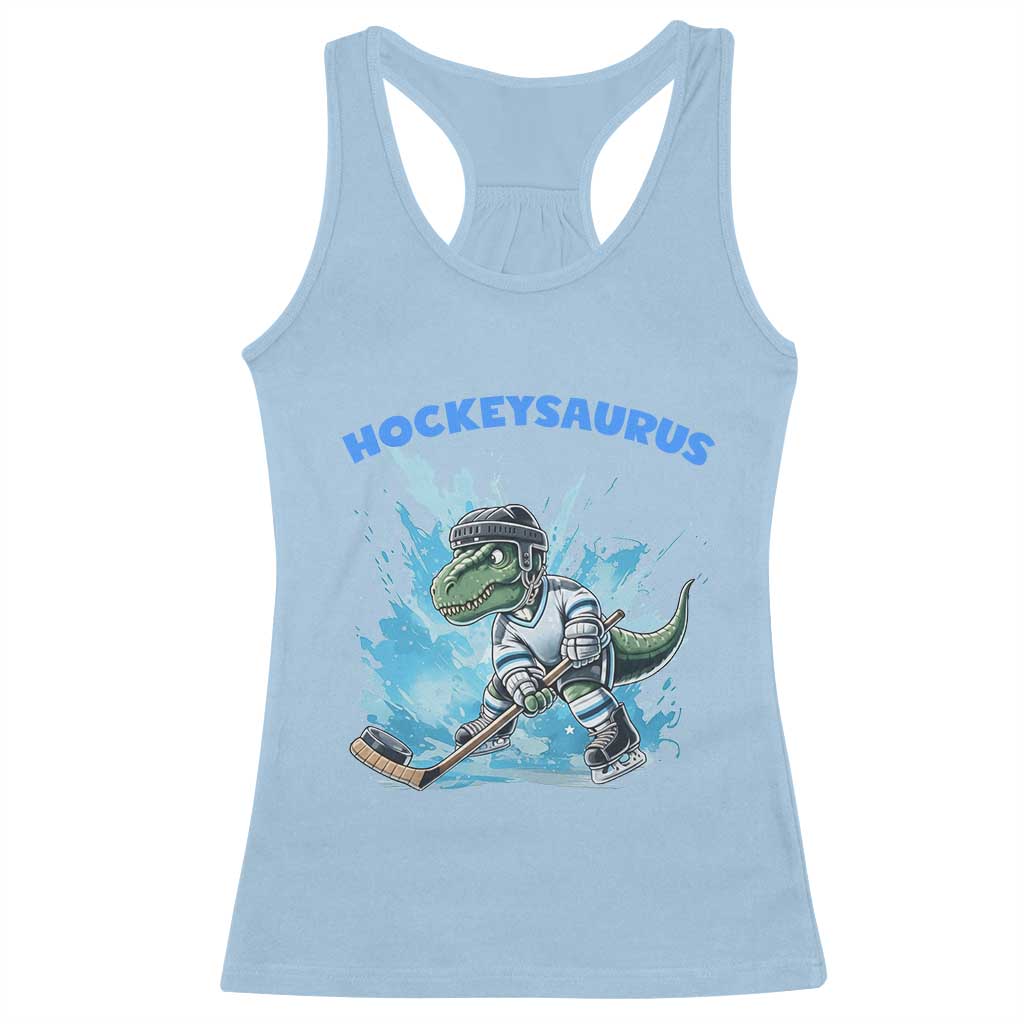 Hockeysaurus Racerback Tank Top Funny Dinosaur Playing Ice Hockey Gift - Wonder Print Shop