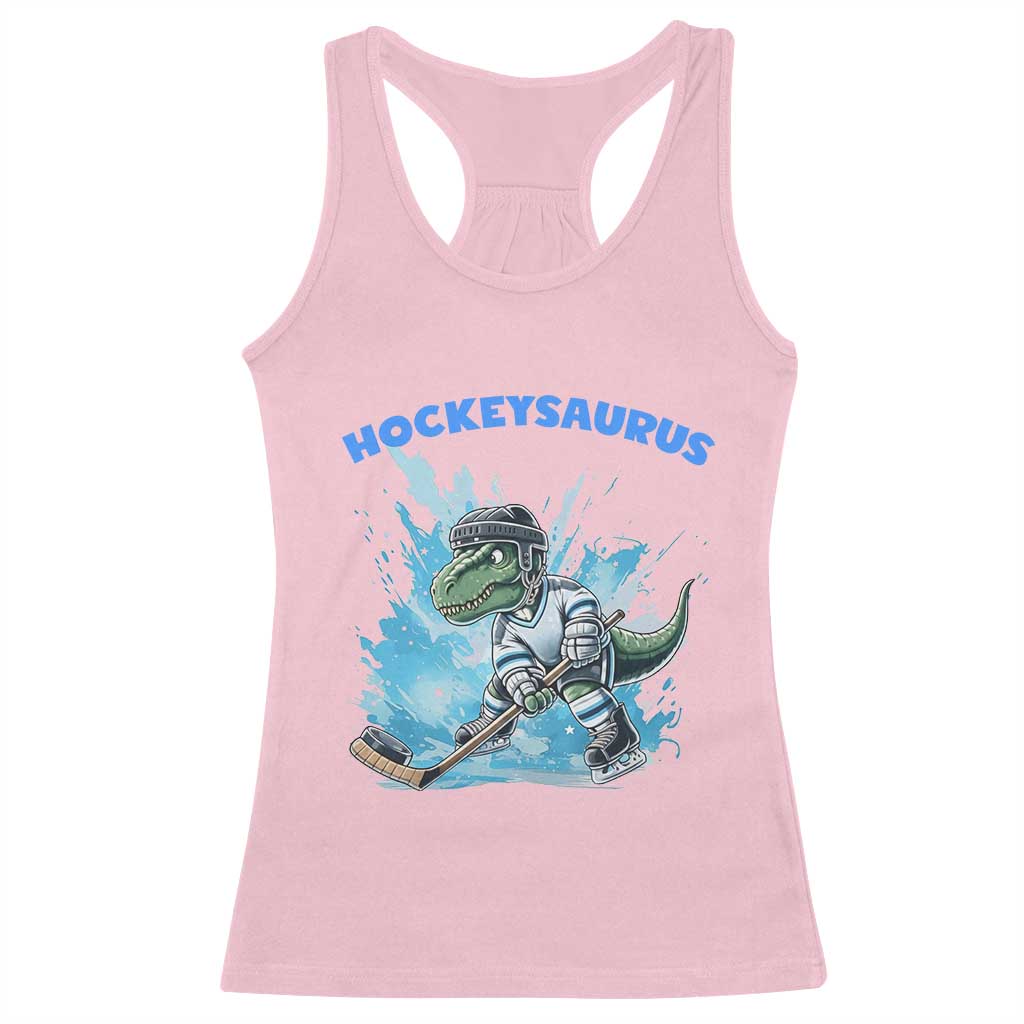 Hockeysaurus Racerback Tank Top Funny Dinosaur Playing Ice Hockey Gift - Wonder Print Shop
