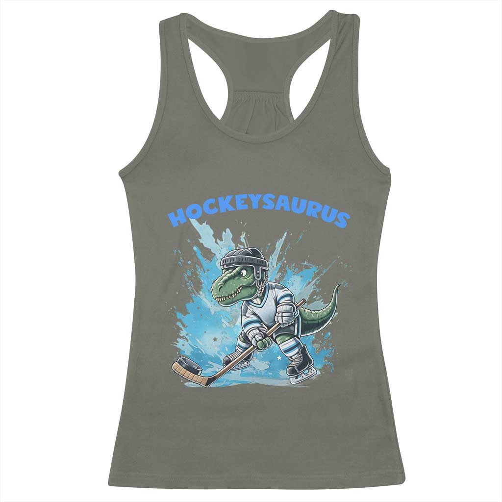Hockeysaurus Racerback Tank Top Funny Dinosaur Playing Ice Hockey Gift - Wonder Print Shop
