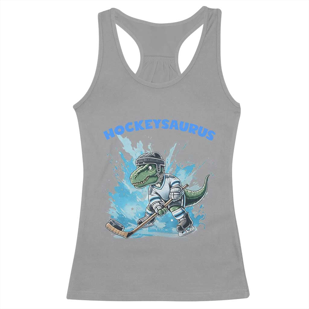 Hockeysaurus Racerback Tank Top Funny Dinosaur Playing Ice Hockey Gift - Wonder Print Shop