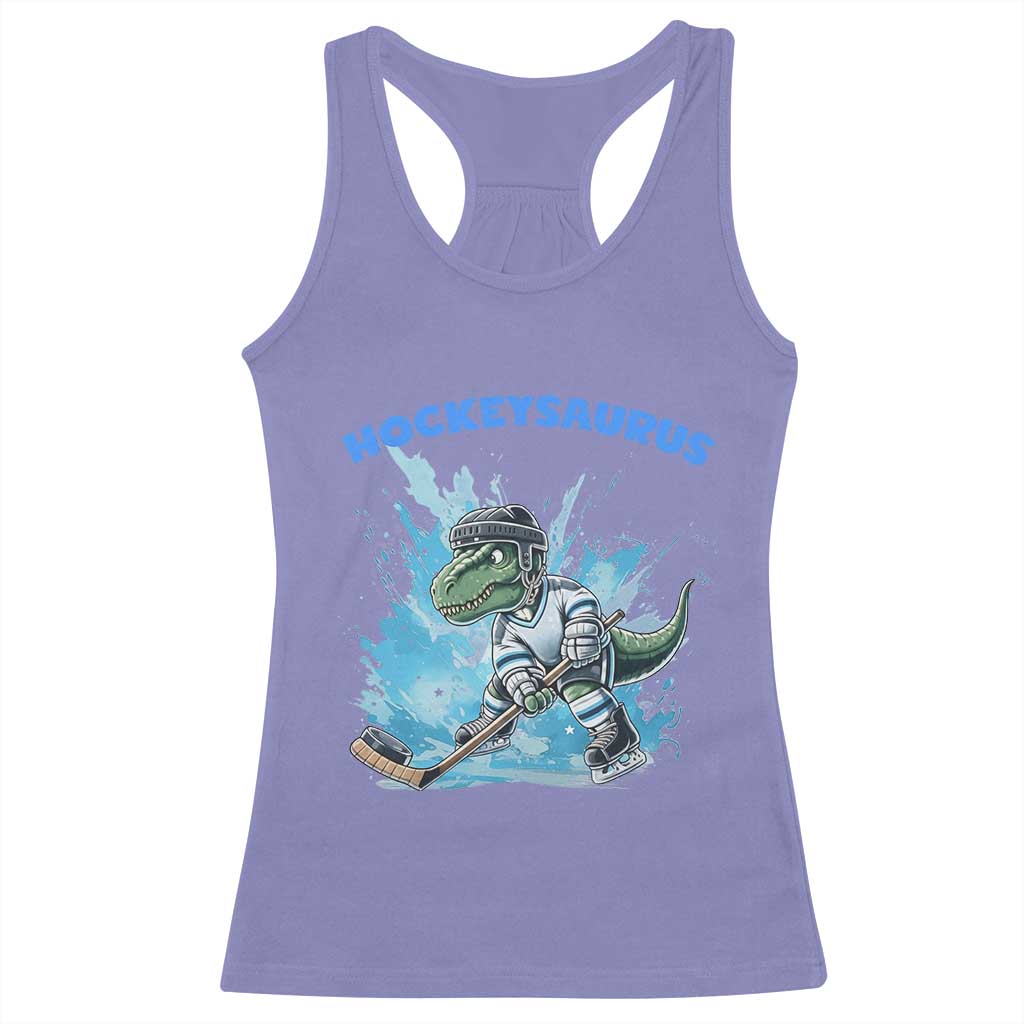 Hockeysaurus Racerback Tank Top Funny Dinosaur Playing Ice Hockey Gift - Wonder Print Shop