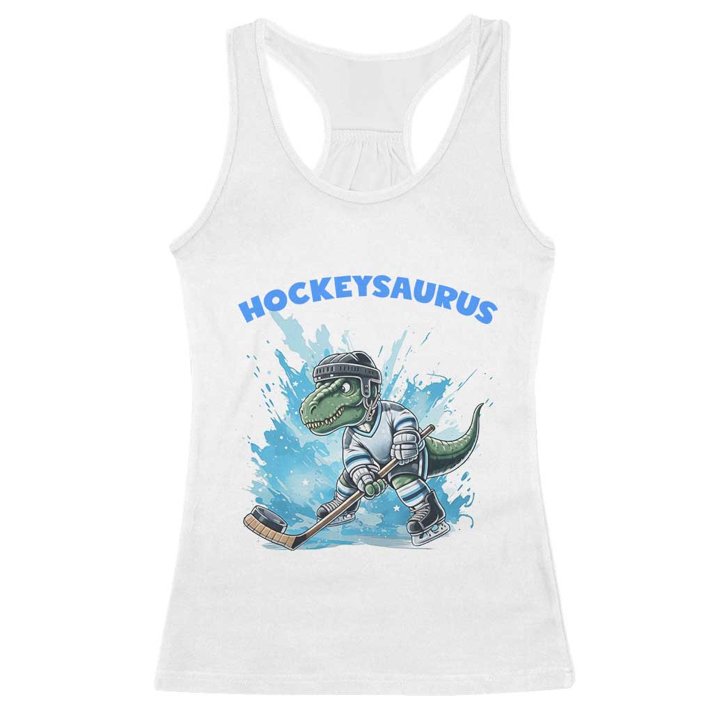 Hockeysaurus Racerback Tank Top Funny Dinosaur Playing Ice Hockey Gift - Wonder Print Shop