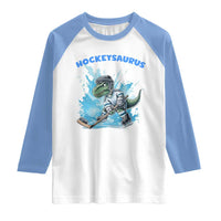 Hockeysaurus Raglan Shirt Funny Dinosaur Playing Ice Hockey Gift - Wonder Print Shop