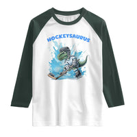 Hockeysaurus Raglan Shirt Funny Dinosaur Playing Ice Hockey Gift - Wonder Print Shop