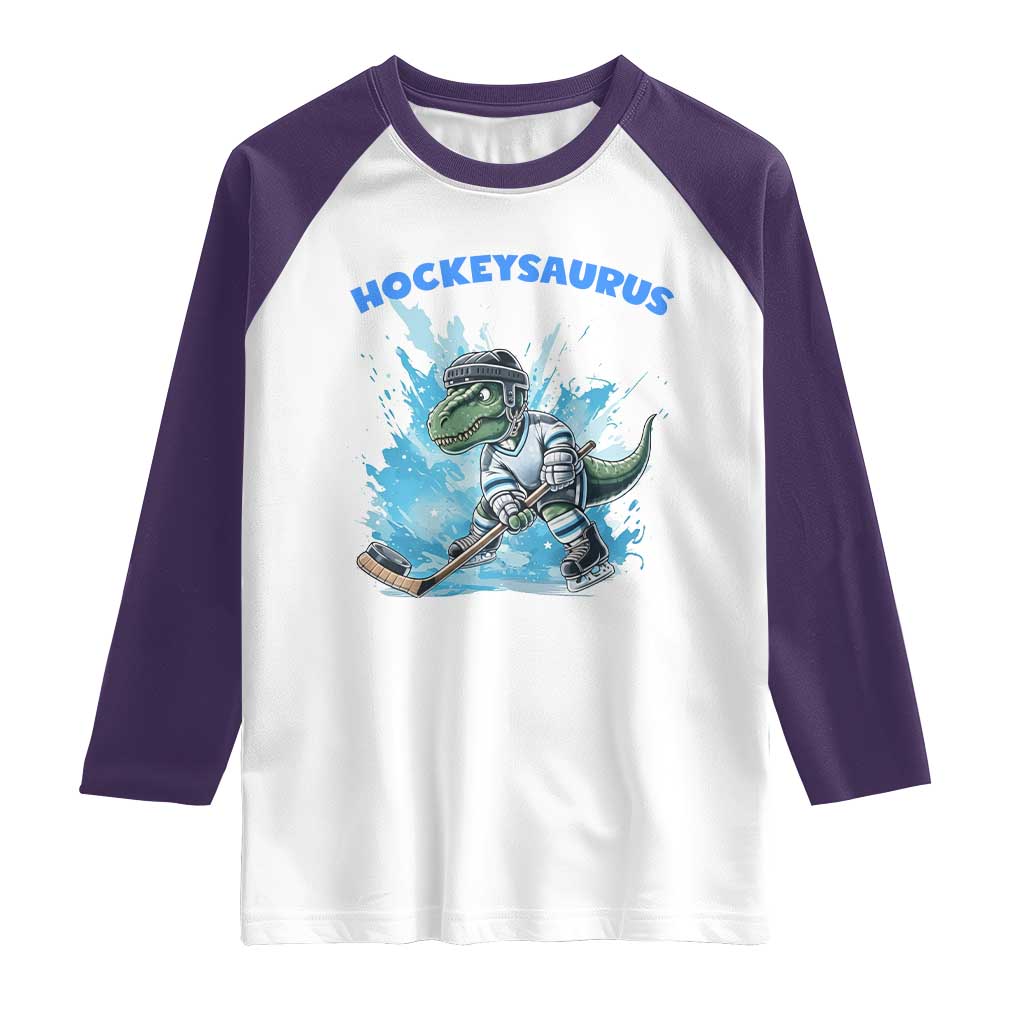 Hockeysaurus Raglan Shirt Funny Dinosaur Playing Ice Hockey Gift - Wonder Print Shop