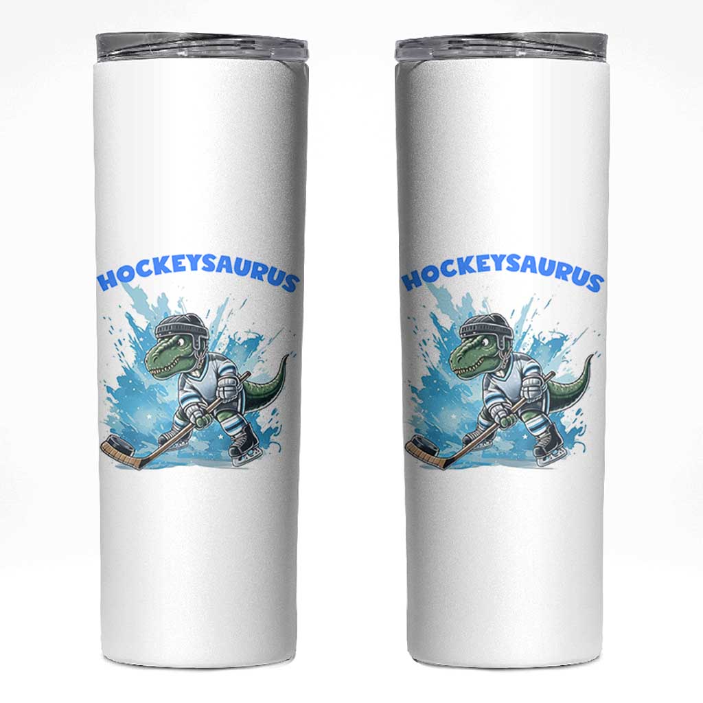 Hockeysaurus Skinny Tumbler Funny Dinosaur Playing Ice Hockey Gift - Wonder Print Shop