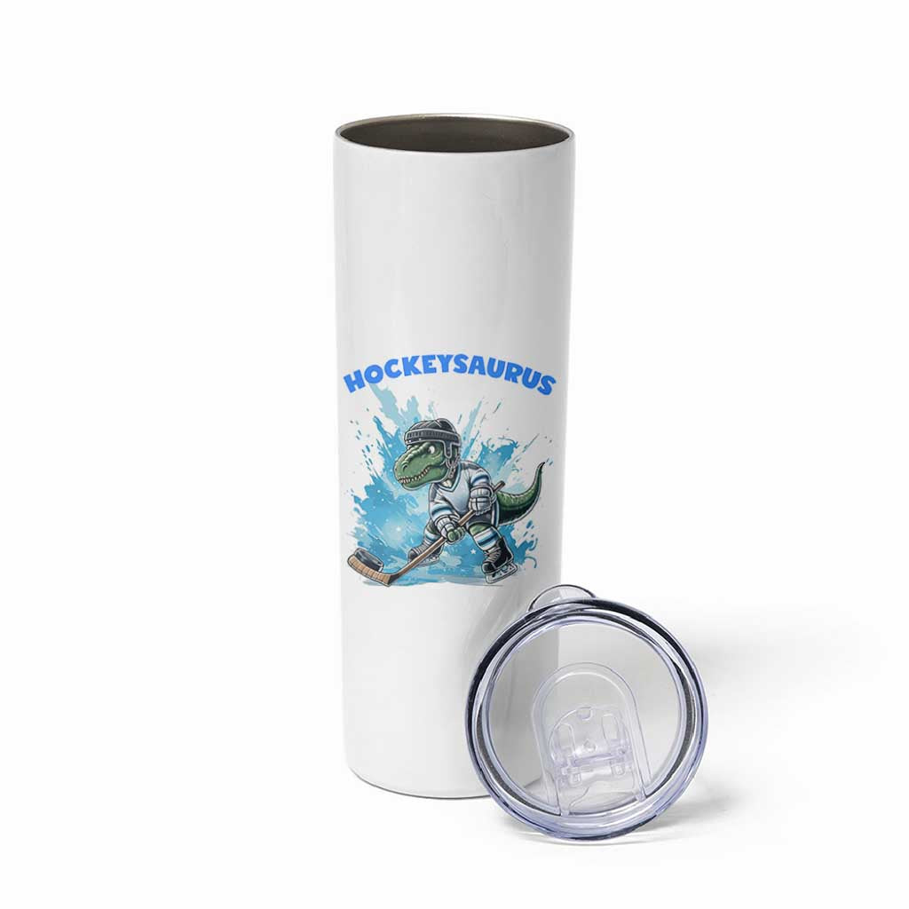 Hockeysaurus Skinny Tumbler Funny Dinosaur Playing Ice Hockey Gift - Wonder Print Shop