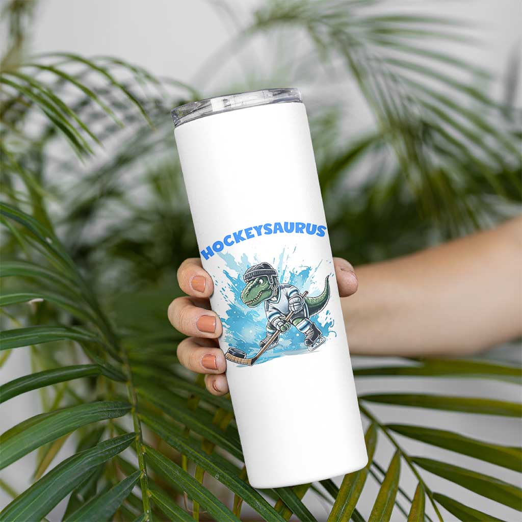 Hockeysaurus Skinny Tumbler Funny Dinosaur Playing Ice Hockey Gift - Wonder Print Shop