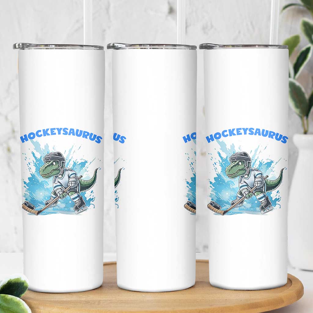 Hockeysaurus Skinny Tumbler Funny Dinosaur Playing Ice Hockey Gift - Wonder Print Shop