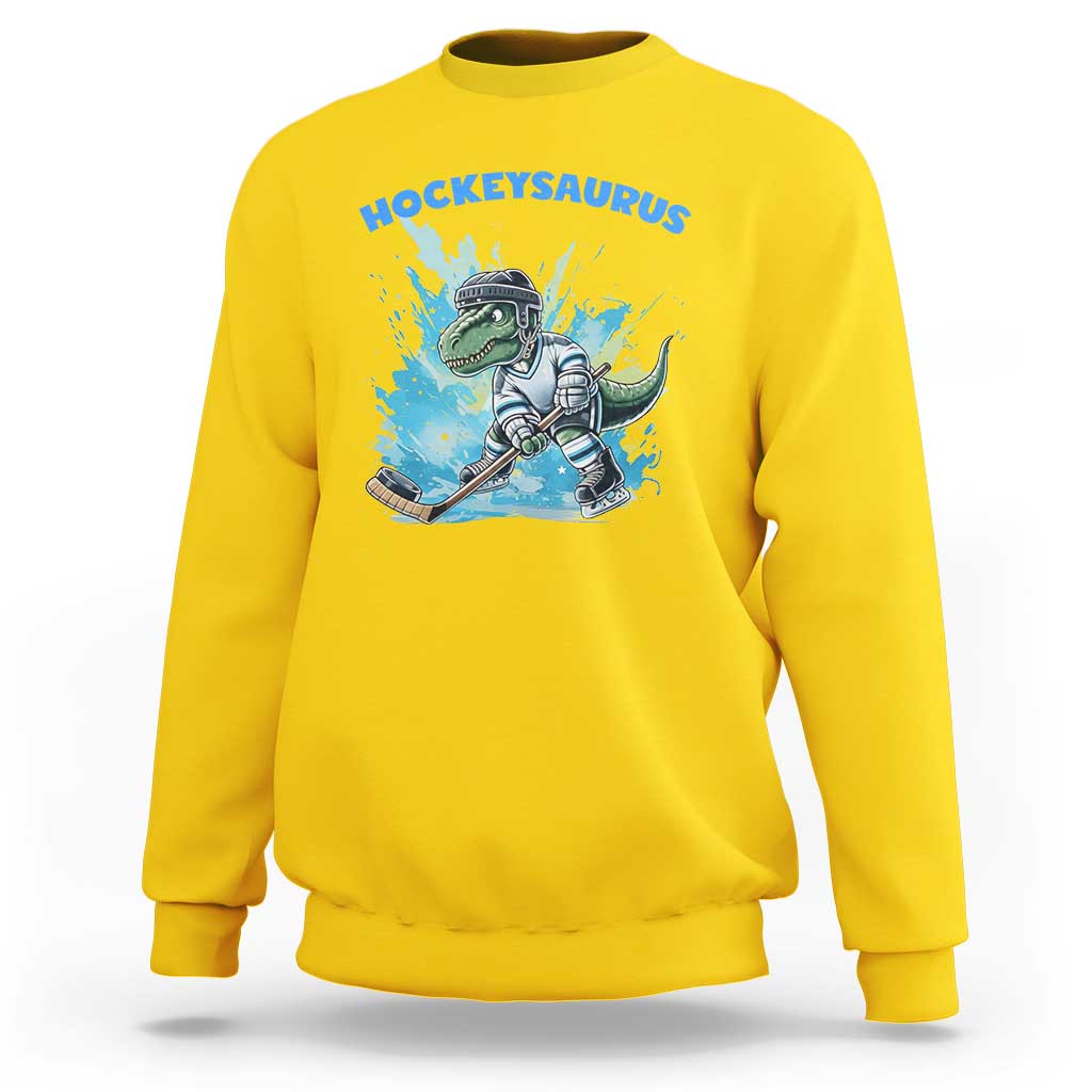 Hockeysaurus Sweatshirt Funny Dinosaur Playing Ice Hockey Gift - Wonder Print Shop