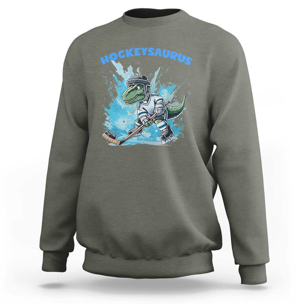 Hockeysaurus Sweatshirt Funny Dinosaur Playing Ice Hockey Gift - Wonder Print Shop