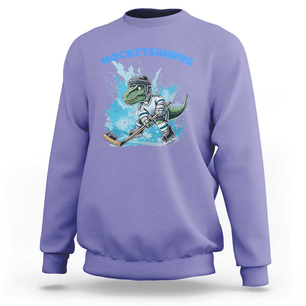 Hockeysaurus Sweatshirt Funny Dinosaur Playing Ice Hockey Gift - Wonder Print Shop
