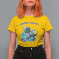 Hockeysaurus T Shirt For Women Funny Dinosaur Playing Ice Hockey Gift - Wonder Print Shop