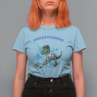 Hockeysaurus T Shirt For Women Funny Dinosaur Playing Ice Hockey Gift - Wonder Print Shop
