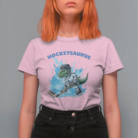 Hockeysaurus T Shirt For Women Funny Dinosaur Playing Ice Hockey Gift - Wonder Print Shop