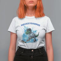 Hockeysaurus T Shirt For Women Funny Dinosaur Playing Ice Hockey Gift - Wonder Print Shop