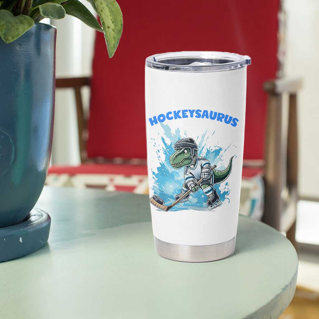 Hockeysaurus Tumbler Cup Funny Dinosaur Playing Ice Hockey Gift - Wonder Print Shop