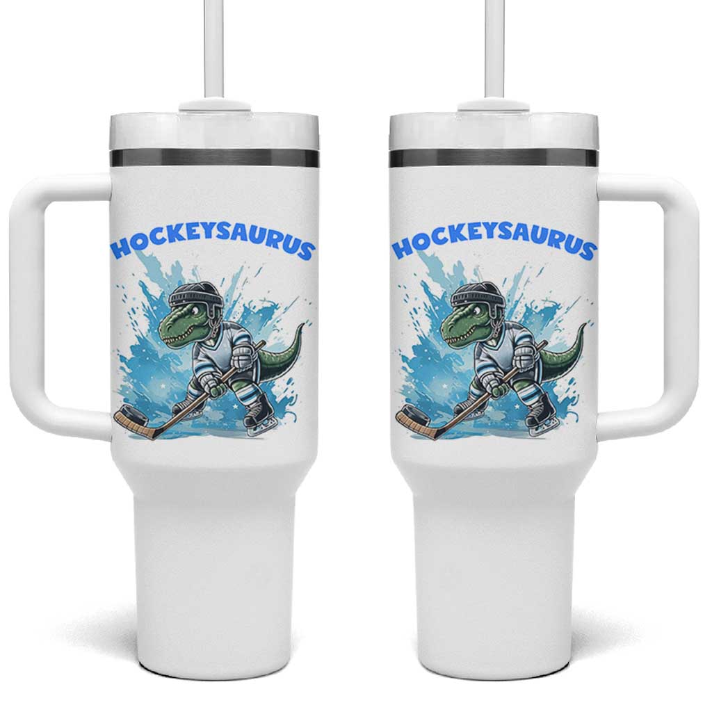 Hockeysaurus Tumbler With Handle Funny Dinosaur Playing Ice Hockey Gift - Wonder Print Shop