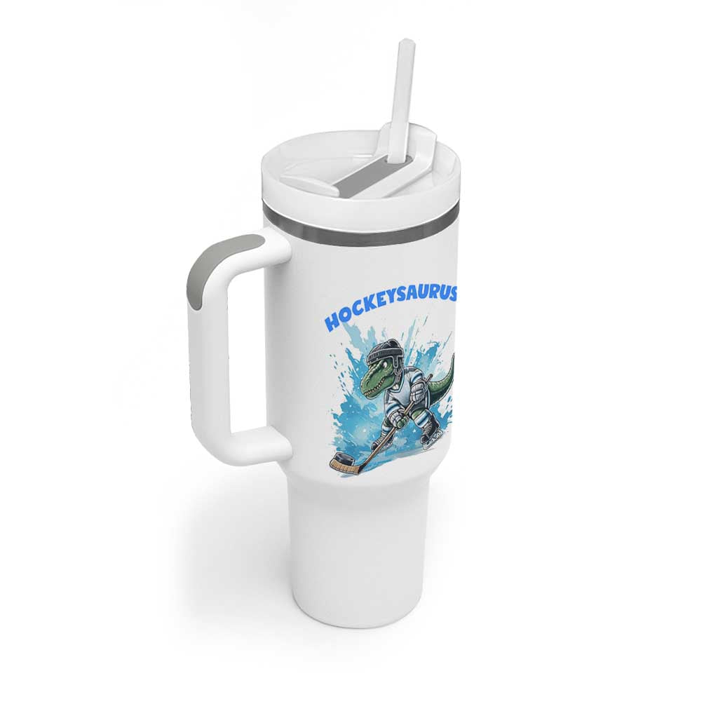Hockeysaurus Tumbler With Handle Funny Dinosaur Playing Ice Hockey Gift - Wonder Print Shop