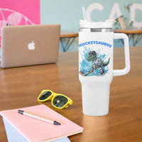 Hockeysaurus Tumbler With Handle Funny Dinosaur Playing Ice Hockey Gift - Wonder Print Shop