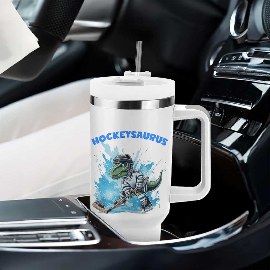 Hockeysaurus Tumbler With Handle Funny Dinosaur Playing Ice Hockey Gift - Wonder Print Shop